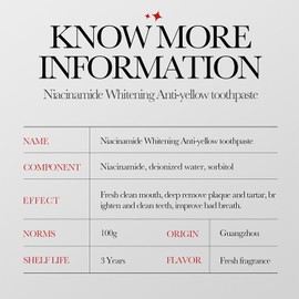 BIOAQUA 1.5X Instant Whitening Toothpaste Balance Oral Flora Whiten Gingival Protection Fresh Breath Enamel Safe 100g / 3.38oz (Whiten Remove Yellow (Nicotinamide))