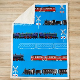Train Kids Boys Sherpa Blanket Retro Steam Engine Toddler Fleece Throw Blanket for Teens Railway Track Transport Fuzzy Blanket for Sofa Bed Red Blue Black,Baby 30x40 Inch