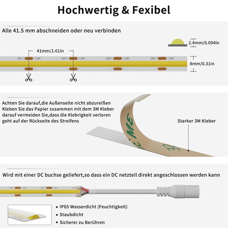 PAUTIX COB LED Strip Warm White 2700 K Waterproof IP65.10