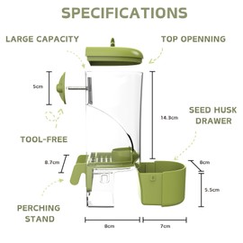Automatic Bird Feeder for Cage, Bird Cage Feeder with Perch for Parakeet Canary Cockatiel Finch (Green)
