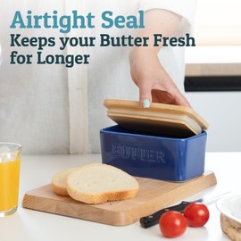 PriorityChef Extra Large Butter Dish with Lid for Countertop, Ceramic Butter Container With Airtight Cover, Butter Keeper for Counter or Fridge, Butter Holder Storage, Dark Blue