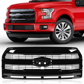 Front Upper Grille Grill Fit For F150 2015 2016 2017 Glossy Black King Ranch Style W/Camera Hole Mesh Grill Direct-Fit