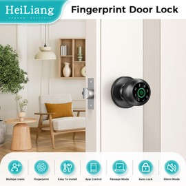 HEI LIANG Fingerprint Door Lock - Fingerprint and Keypad Input Smart Door knob, App Controlled Biometric Door Lock, Keyless Entry, Bedroom, Office, Hotel, Apartment Auto Door knob (Black)