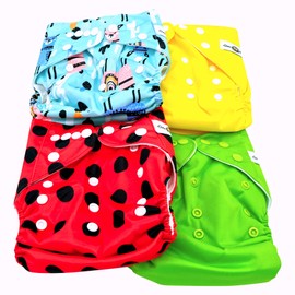 Paquete de 4 Pañales Ecológicos de Tela Premium Dana Banana + 4 Insertos de Cuatro Capas de Fibra de Bambú Dana Banana. Unisex – Unitalla – Ajustables – Lavables – Reutilizables