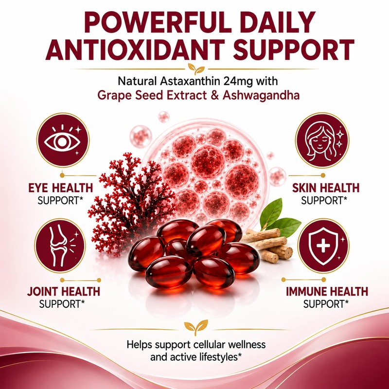 Astaxanthin 24mg Softgels from Microalgae, 90 Count