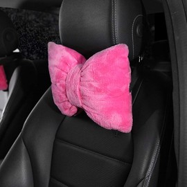 seemehappy Charming Bowknot Car Neck Pillows Flannel Headrest Pillow for Car 2PCS (Hot Pink)