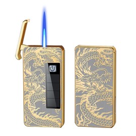 Encendedor de butano, recargable, con ventana de gas, resistente al viento, carga solar, gran idea de regalo para hombres y mujeres (dragón)
