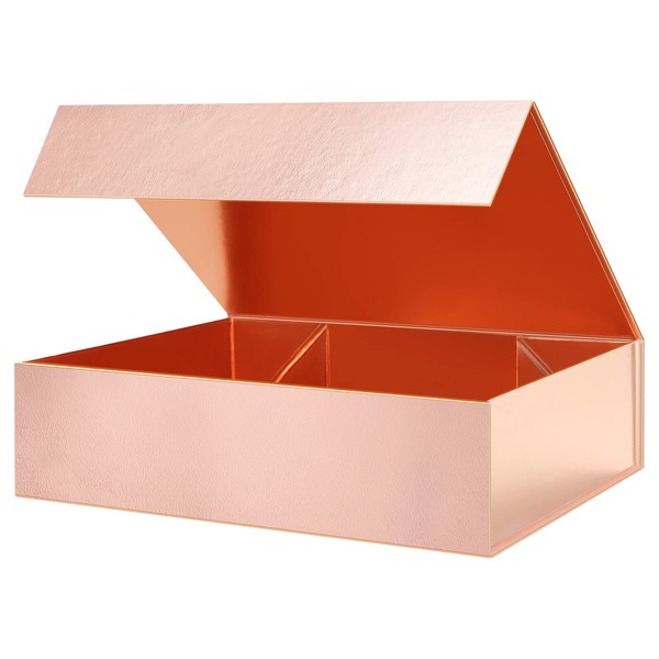 ROSEGLD Gift Box 13x9.7x3.4 Inches, Gift Box with lid, Rose Gold Gift Box, Magnetic Gift Box, Shirt Gift Box for Gift Packaging (Glossy Rose Gold with Grass Texture)