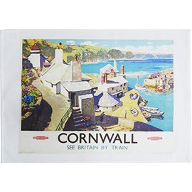 Half a Donkey Cornwall See Britain by Train - Retro Style Travel Poster Large Cotton Tea Towel