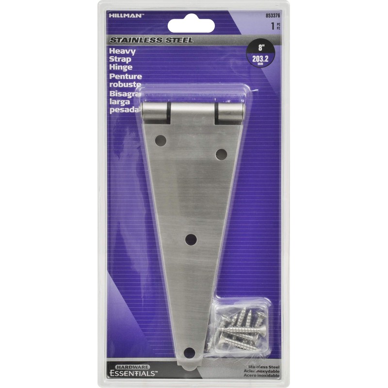 Hardware Essentials 853376 Heavy Duty Strap Hinges Stainless Steel 8"