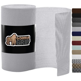 Gorilla Grip powerGRIP Drawer Shelf and Cabinet Liner, Thick Strong Hold, Non-Adhesive Liners Protect Kitchen Cabinets and Cupboard, Bathroom Drawers, Easy Install, Breathable Mat, 12" x10' Light Gray