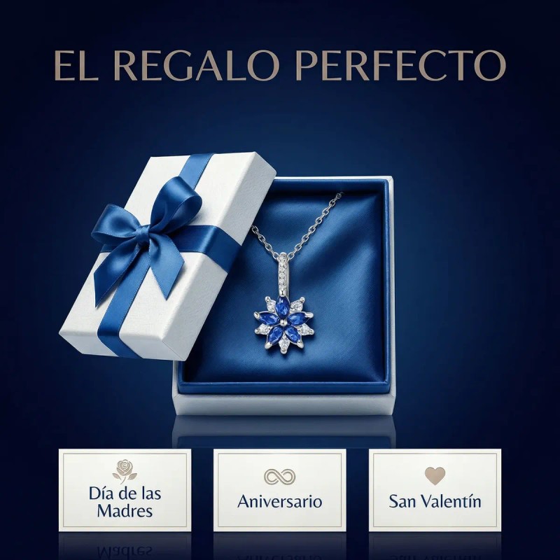 ESTELAPRIVE - Collar Flor Azul Perla Plata 925 Dije Regalo