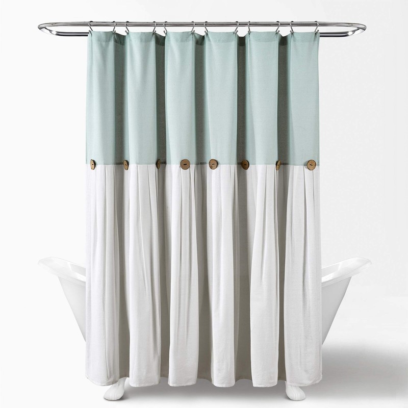 Lush Decor Linen Button Shower Curtain, 72" x 72", Blue