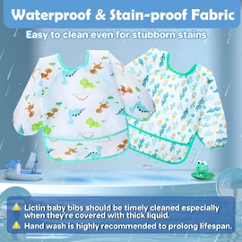 Lictin 5 Pcs Waterproof Long-sleeved Bibs, Baby Smock, Toddler Sleeved Bibs, Bibs with Sleeves Adjustable Neckline for Babies (2-5 years)