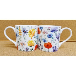 Wildflowers Meadow Mugs Set of 2 Large Balmoral 400 ml 14oz Bright Floral Cups Hand Decorated UK