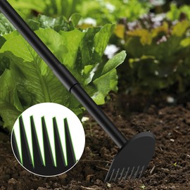DwelSpire Hoe Garden Tool, 17-45 Inch Long Handle Garden Hoe for Gardening Planting, Heavy Duty Hoe Cultivator 2 in 1 Hand Garden Tools for Weeding and Loosening of Soil, Black