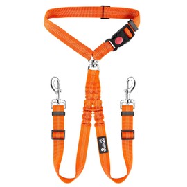 SlowTon Double Dog Seat Belt, Adjustable Headrest Dog Car Harness with Anti-shock Elastic Bungee Buffer, 2-in-1 Pet Cars Safety Seatbelt Restraint and Dog Leash Lead for Travel Walking Daily Use