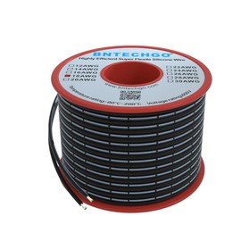 BNTECHGO 18 Gauge Silicone Ribbon Cable Flexible 2P Black 50 ft Flat Cable 18 AWG Stranded Tinned Copper Wire