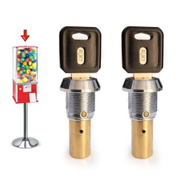 Gumball Machine Lock and Key - Top Lid Lock & Key for Gumball Vending Machine with Metric Thread M6-1.0 mm Center Rod. 2in Capsule Machine & Candy Machines - Replacement Part - (2pc-Flat Key Auk 1)