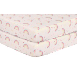 - 2 x Cot Fitted Bed Sheets - Egyptian Cotton 200 Thread Luxury Smooth & Soft (Rainbow, 70 x 140 cm)