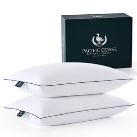 Pacific Coast Goose Down Fiber Pillows, Bed Pillows for Back, Stomach and Side Sleepers, Luxury Hotel Pillow, Downproof, Medium, Standard Size Set of 2