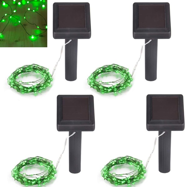 Solar Powered String Lights, 100 LED Copper Wire Lights, Waterproof Starry String Lights, Indoor/Outdoor Solar Decoration Lights For Gardens, Patios, Homes, Parties: 20 ft, Green - 4 Pack