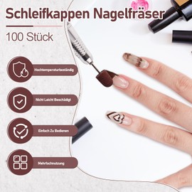 Sanding Caps, Nail Cutter, 100 Pieces Sanding Caps Foot Care with 4 Sanding Shafts, 10 mm Sanding Caps for Manicure, Polishing and Grinding, Manicure Sanding Sand for Electric Nail Drill