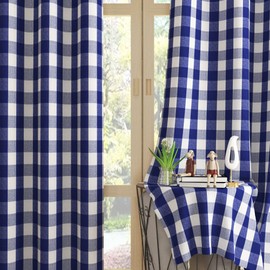 UPOPO Buffalo Check Window Curtains 72 inches Long Living Room Bedroom Cotton Plaid Gingham Farmhouse Rustic Decor Curtains 2 Panels Rod Pocket Kitchen Basement Curtain Panels Navy Blue White 52"x72"