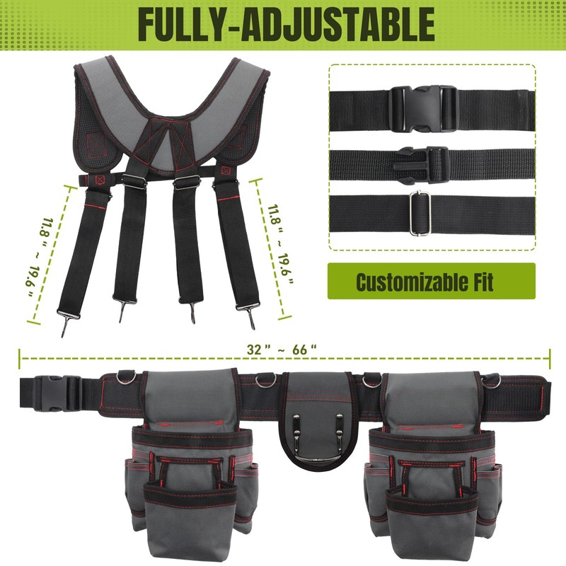 Tool Belt for Men, 32 to 66 Inches Adjustable Waist,