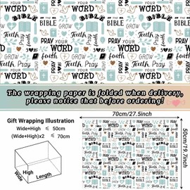 12 Sheets Religious Wrapping Paper Church Faith Trust Glory Printed Gift Wrap Paper for Christian for Easter Baby Shower Christmas Party DIY Craft Supplies, 27.8 × 19.6 Inches