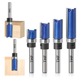 THF Professional Flush Trim Pattern Bit Set, 1/4 Inch Shank 4 Pcs Straight Flush Trim Tools Milling Cutter Tool with Bearing Template Router Cutter