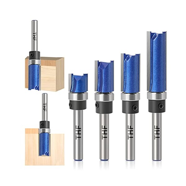 THF Professional Flush Trim Pattern Bit Set, 1/4 Inch Shank