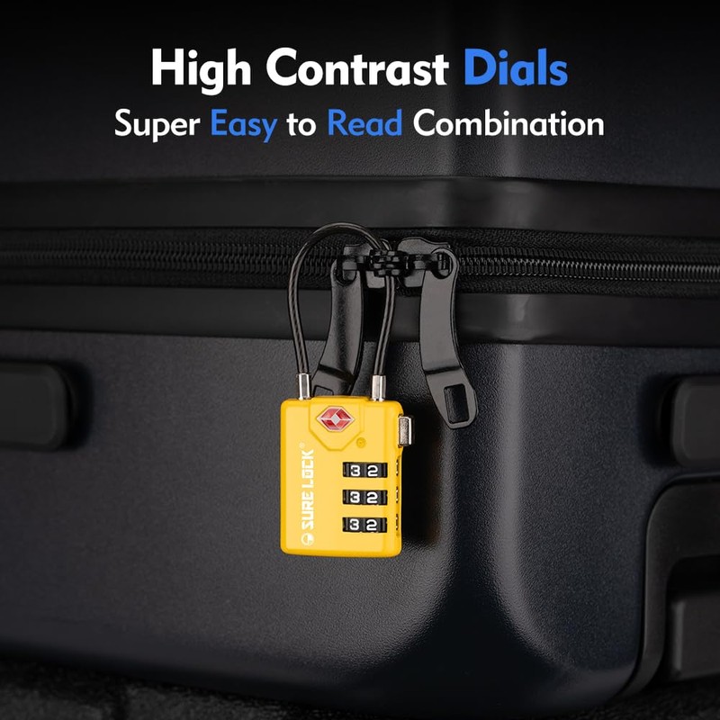 SURE LOCK TSA Compatible Travel Luggage Locks, Inspection Indicator, Easy