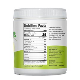 Vegs Moringa Leaf Powder - Freeze Dried & True Green 100% Pure Moringa Leaves Powder - Single Origin Organic Moringa Oleifera Leaf with Essential Amino Acids, Antioxidants, Vitamins - Non-GMO, 8 oz