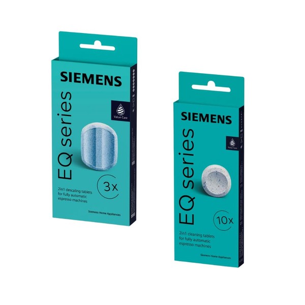 Siemens TZ80001 Cleaning Tablets with 3 Descaling Tablets for EQ Series Coffee Machines (Pack of 10)