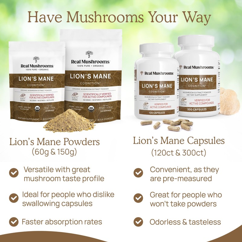 Lions Mane Mushroom Cognition (120 Capsules) Lions Mane Mushroom Powder