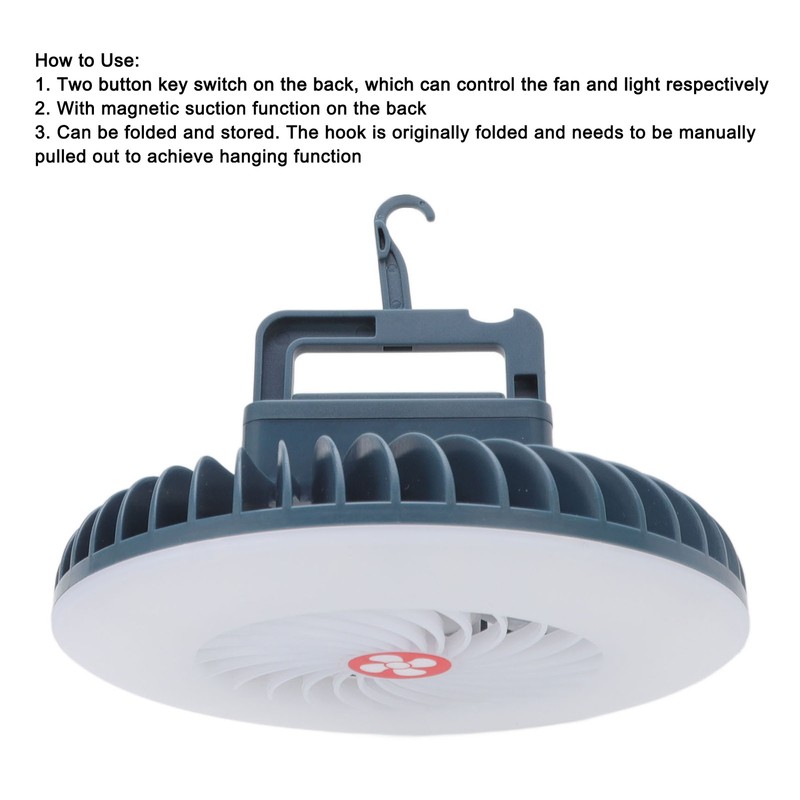 Portable Camping Fan Light LED with Magnet Hook USB Charging