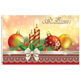 Pickako Merry Christmas Berries Xmas Decoration Balls Candles Winter Holiday 3x5 Foot Outdoor Flag, Double Sided Print 3 x 5 Ft Flags with Brass Grommets for Home House Outdoor Indoor Decor