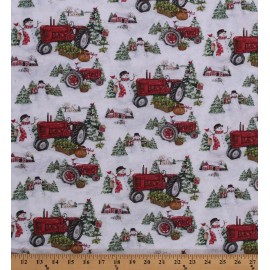 Springs Creative Cotton Christmas Farm Tractors Snowman Winter Fabric Print by the Yard D405.51