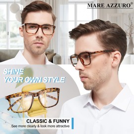 MARE AZZURO Oversized Reading Glasses +3.5 Men Large Square Readers 1.0 1.25 1.5 1.75 2.0 2.25 2.5 2.75 3.0 3.5 4.0 5.0 6.0 (Tortoise, 350)