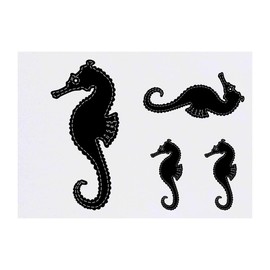 4 x 'Stitched Seahorse' Temporary Tattoos - Water Resistant, Skin-Safe, Non-Toxic Transfers, Mixed Sizes (TO00056232)