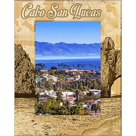 Saddle Mountain Souvenir Cabo San Lucas Montage Laser Engraved Wood Picture Frame Portrait (4 x 6)