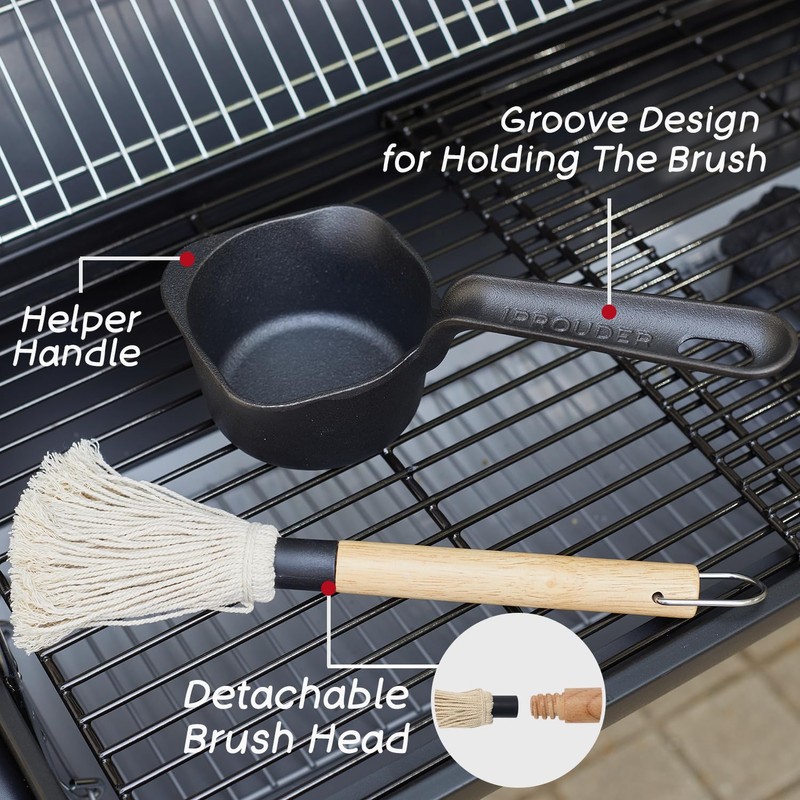 IPROUDER Cast Iron Sauce Pan and Basting Pot with BBQ