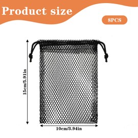 XLIUAX 8 Pcs Mesh Bags, Small Mesh Bags Drawstring Rock Collecting Bag Black Drawstring Storage Bag Polyester Net Sack 6 X 4" Mini Net Sack for Traveling Portable Outdoor Activities