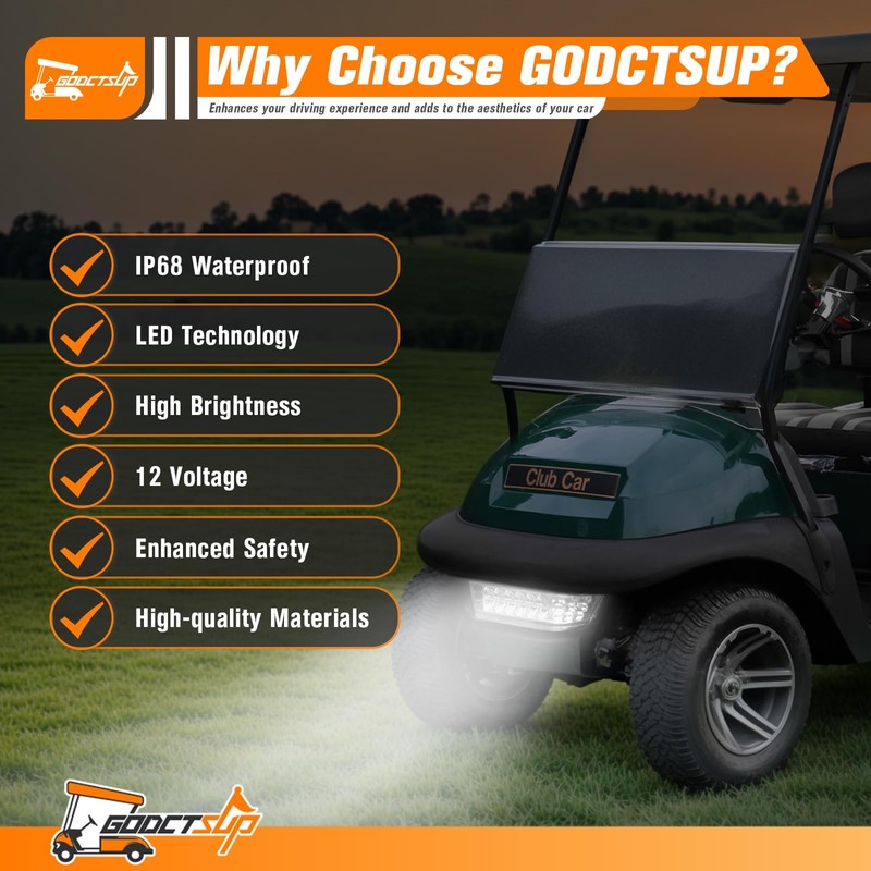GODCTSUP Club Car LED Headlight with Bumper, 12V Golf Cart