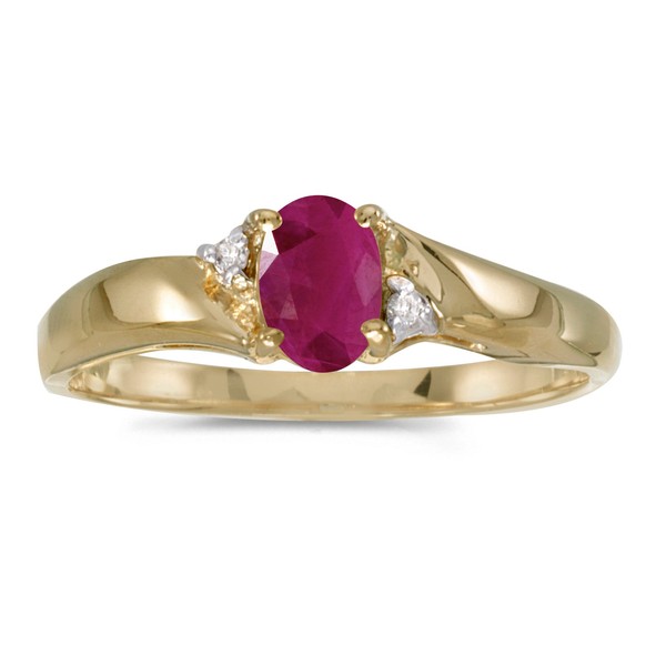 14k Yellow Gold Oval Ruby And Diamond Ring (Size 7)