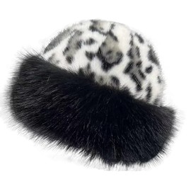 BSYLOO Women's Winter Leopard Print Faux Fur Bucket Hat – Fluffy Fur Hat for Women, Cozy & Stylish Faux Fur Bucket Hat, Winter Ladies Outdoor Hat