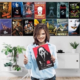 AKBOK Vintage Horror Movie Posters Set Stickers Decal - Classic Scary Movie Stickers Horror Movie Wall Collage Kit for Home Bar Pub Man Cave Bedroom Teens Room Decor - 15Pcs 7.8"x11.8"