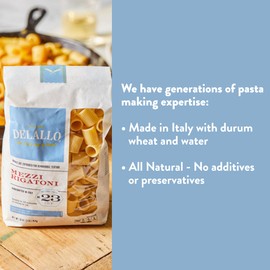 DeLallo Mezzi Rigatoni Pasta, 1 Pound Bag, 7 Pack, Made with Durum Wheat Semolina Flour, Imported from Italy, Cooks in 13 Minutes, Non GMO