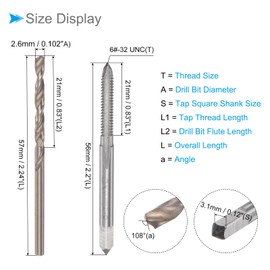 CoCud Tap and Drill Bit Set 6-32 UNC 2B Tap 2.6 mm Drill Machine Screw Tap and Turning Drill Bit Tool - (for Thread Cutting Repairing) 1 Set